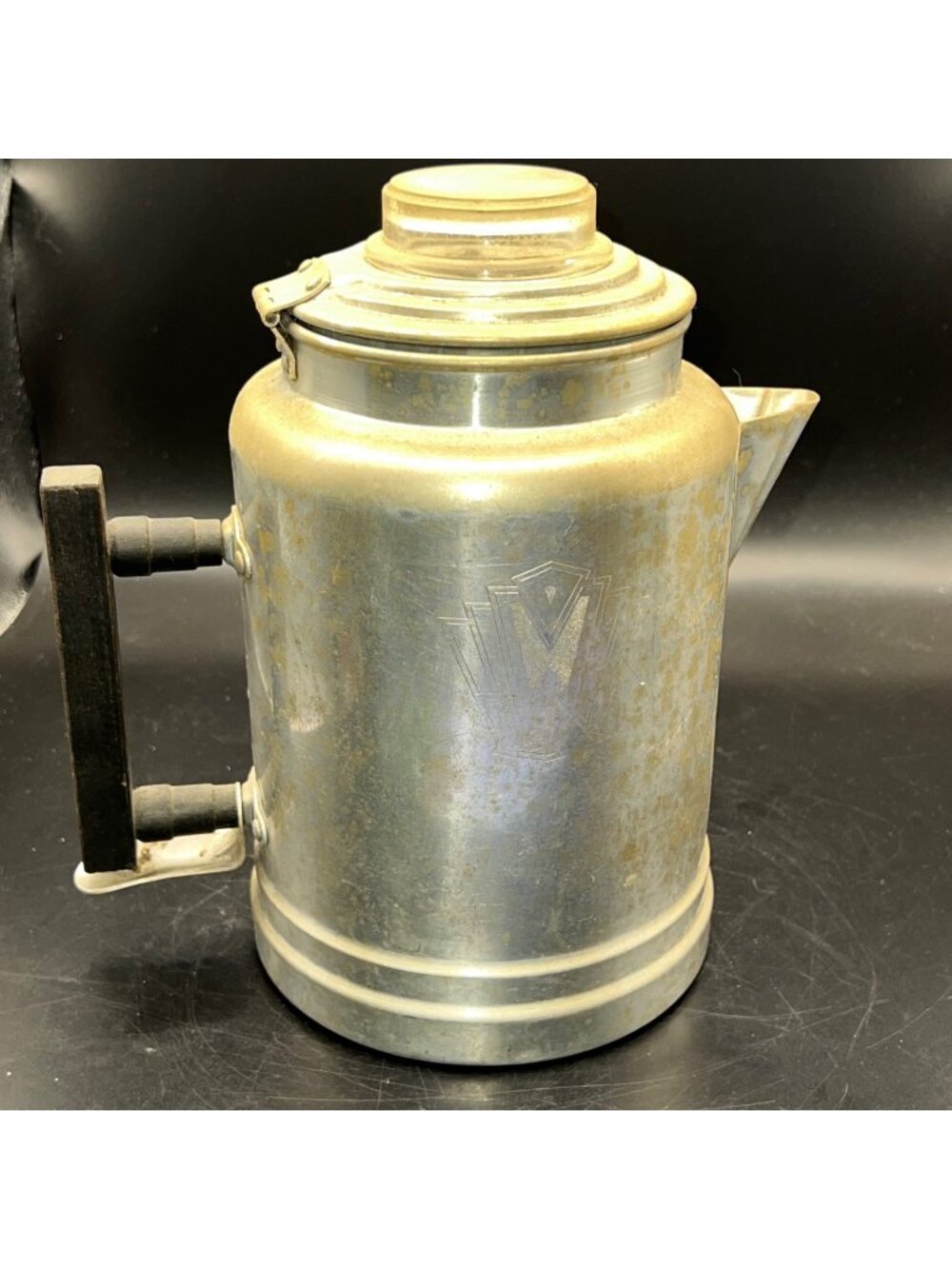 Vintage Aluminum Coffee Percolator Lid Wooden Handle Rustic Retro Art Deco Style